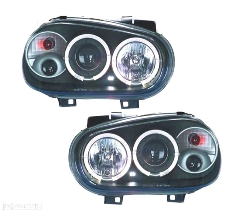 FARÓIS ANGEL EYES CCFL VOLKSWAGEN VW GOLF 4 FUNDO PRETO - 1