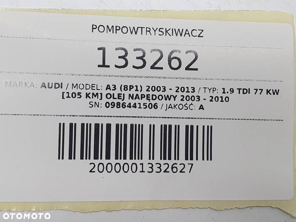 POMPOWTRYSKIWACZ 0986441506 AUDI A3 1.9 TDI 105km - 6