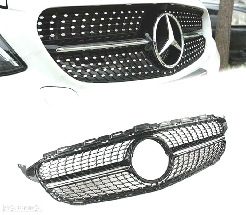 GRELHA DIANTEIRA MERCEDES W205 C205 19- LOOK DIAMOND PRETO - 1