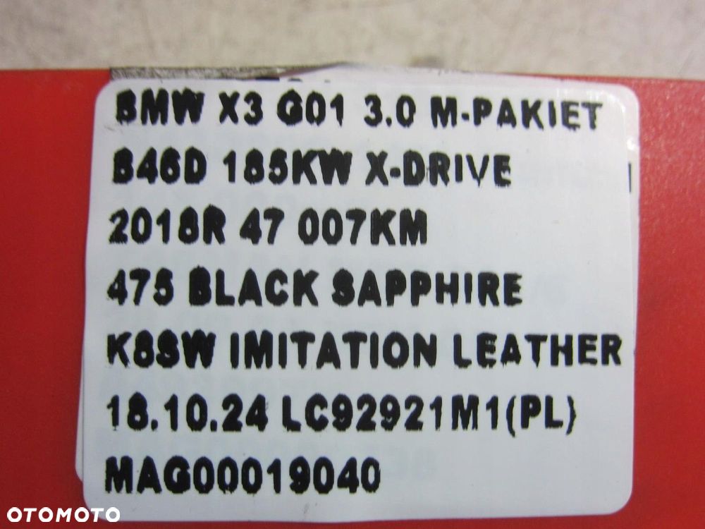 BMW X3 G01 WYKŁADZINA DYWANAN PRZEDNI CZARNY M-PAKIET 7446644 51477446644 - 9