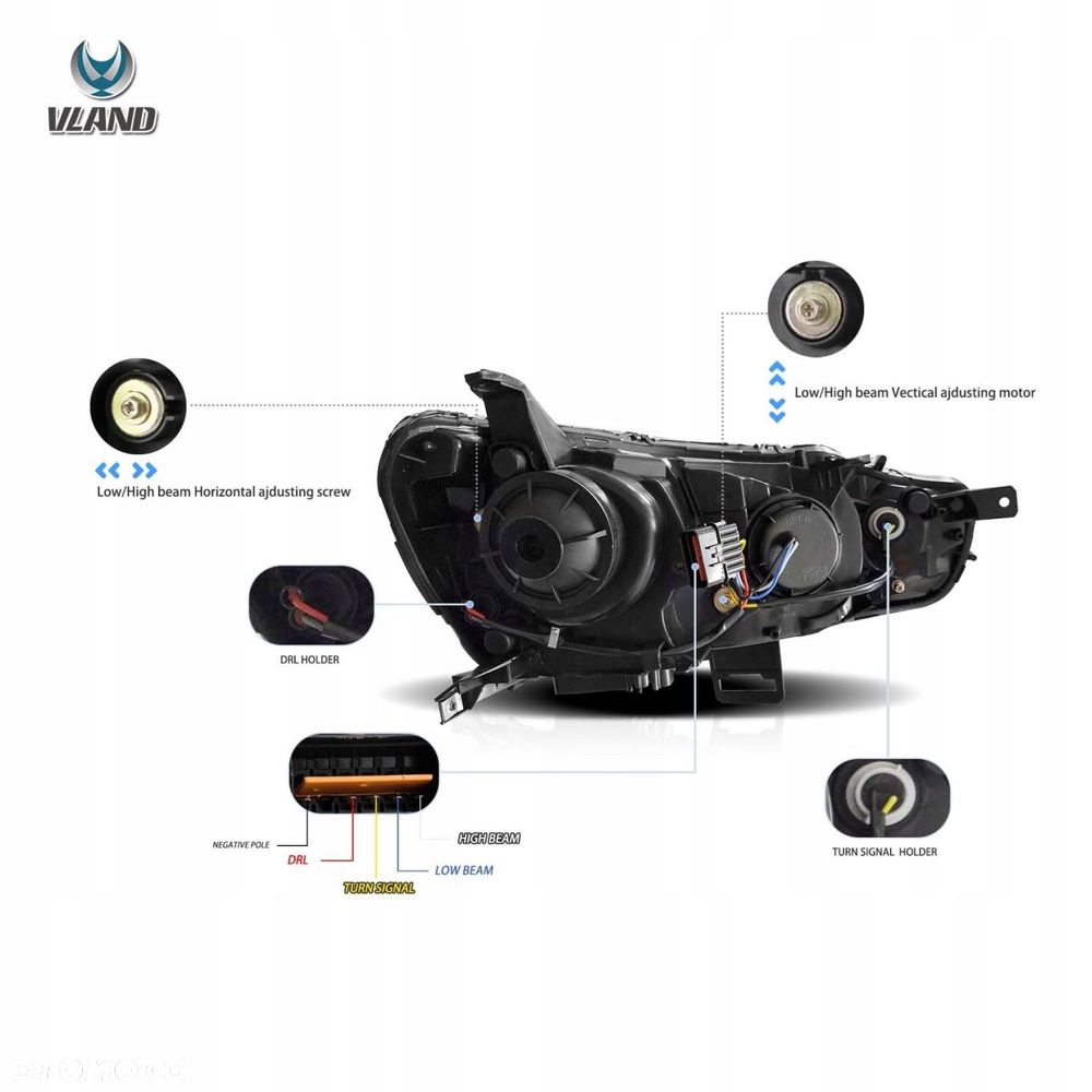 Reflektor Lampa L+R Ringi LED Soczewka h7 Mitsubishi Lancer VIII 8 07- EVO - 12