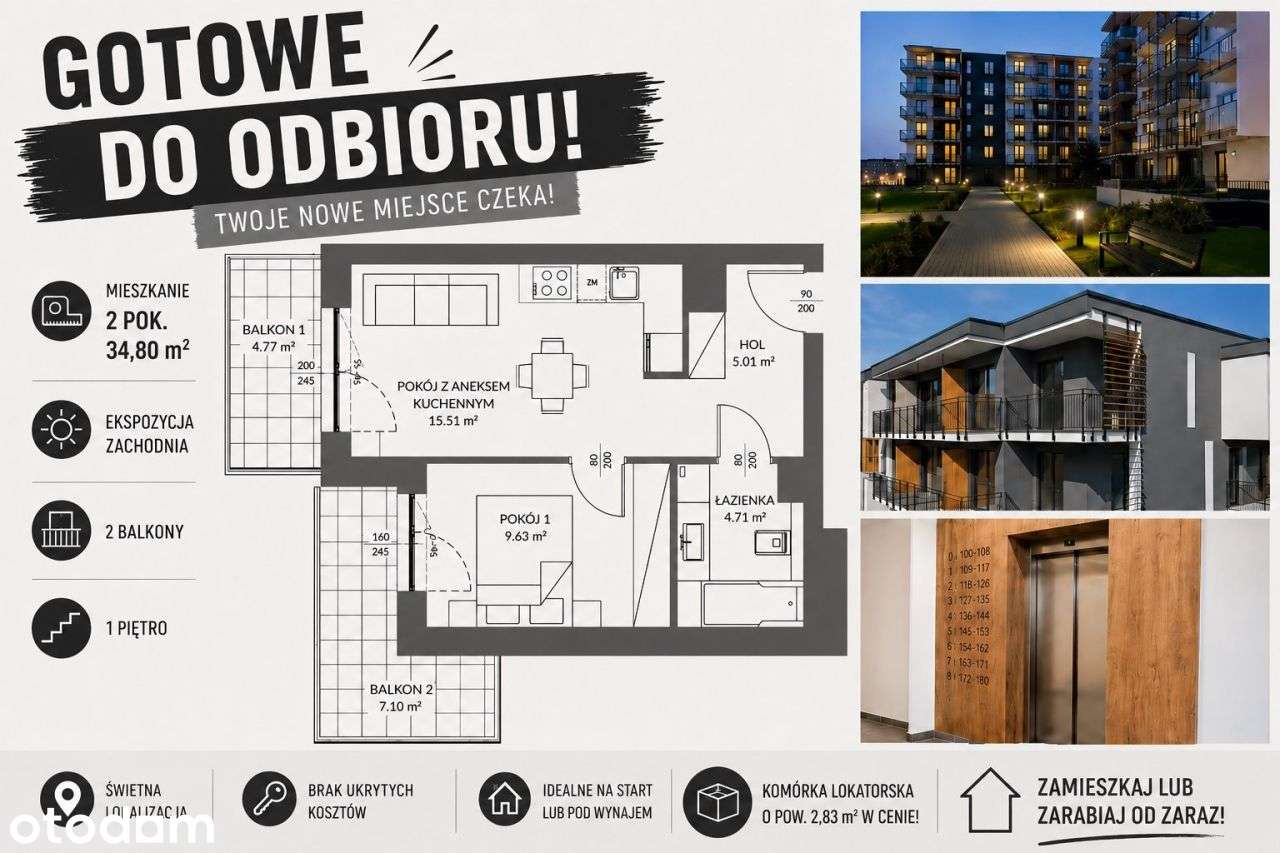 Gotowe! 2pok 34,80m² Rabat 72tys! Komórka W Cenie!