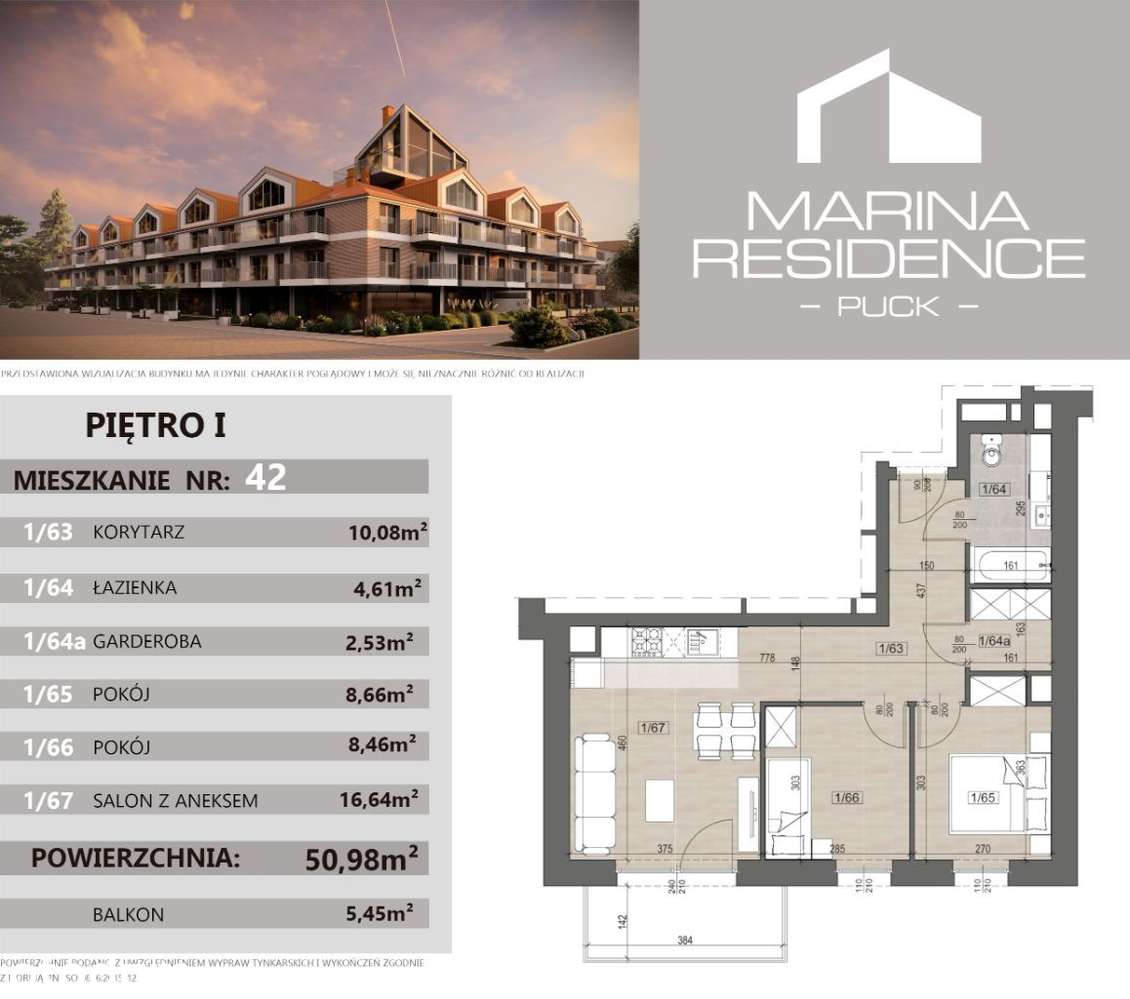 Cicha przystań w Pucku - apartament 3- pokojowy - 50,98m2