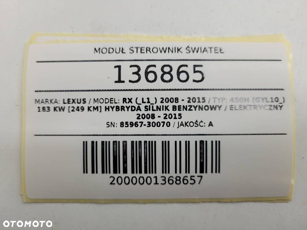 MODUŁ STEROWNIK ŚWIATEŁ LEXUS RX 450H III 85967-30070 - 7