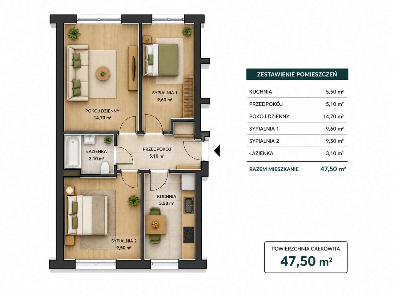 3 pokoje | 47,5 m² | balkon | metro M2 | do remontu | Bródno