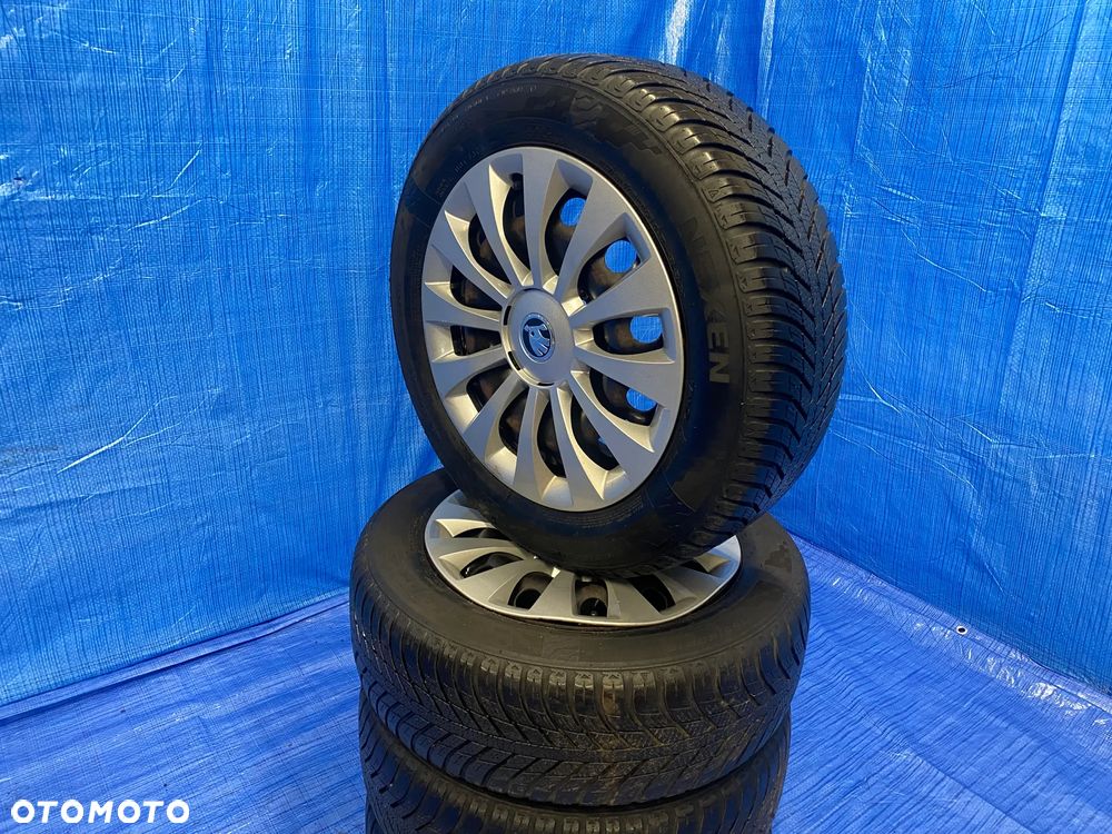 KOŁA 15 KOŁO FELGA STALOWE 6J x 15" 5X100; 57,1mm ET38 KOMPLET ; KOŁPAKI SKODA OE ; OPONY WIELOSEZONOWE NEXEN; SKODA RAPID FABIA OCTAVIA SKALA ; VW ; SEAT ; AUDI ITP. - 6