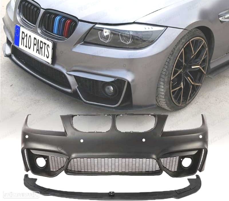 PARA-CHOQUES FRONTAL BMW E90 E91 08-12 LOOK M4 PDC GRELHAS NEVOEIRO + SPOILER LIP - 1