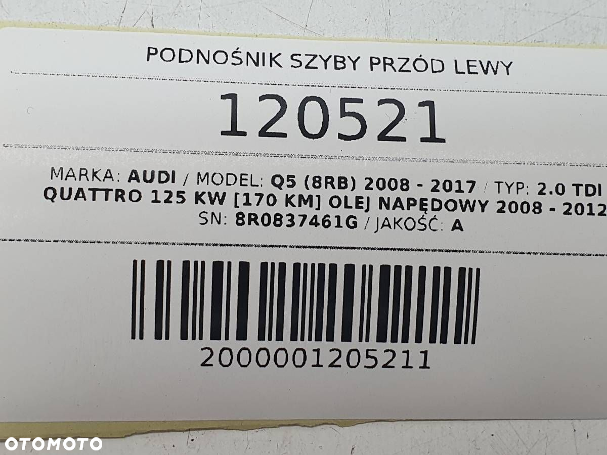 PODNOŚNIK SZYBY PRZÓD  PRZEDNI LEWY AUDI Q5 8R 8R0837461G 8K0959801B - 10