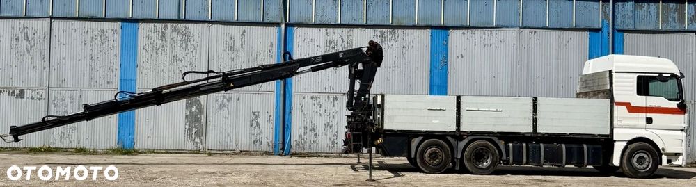 MAN TGX 26.480 6x2 XLX HIAB XS 144DS-3 PRO DŁ:10.5m AUTOMAT RETARDER KLIMA OŚ PODNOSZONA I SKRĘTNA DŁ:PAKI:6.4m BURTY ALUMINIOWE + PRZYCZEPA SCHWARZMULLER BURTOWA DŁ:7m 2009r EURO 5 - 7