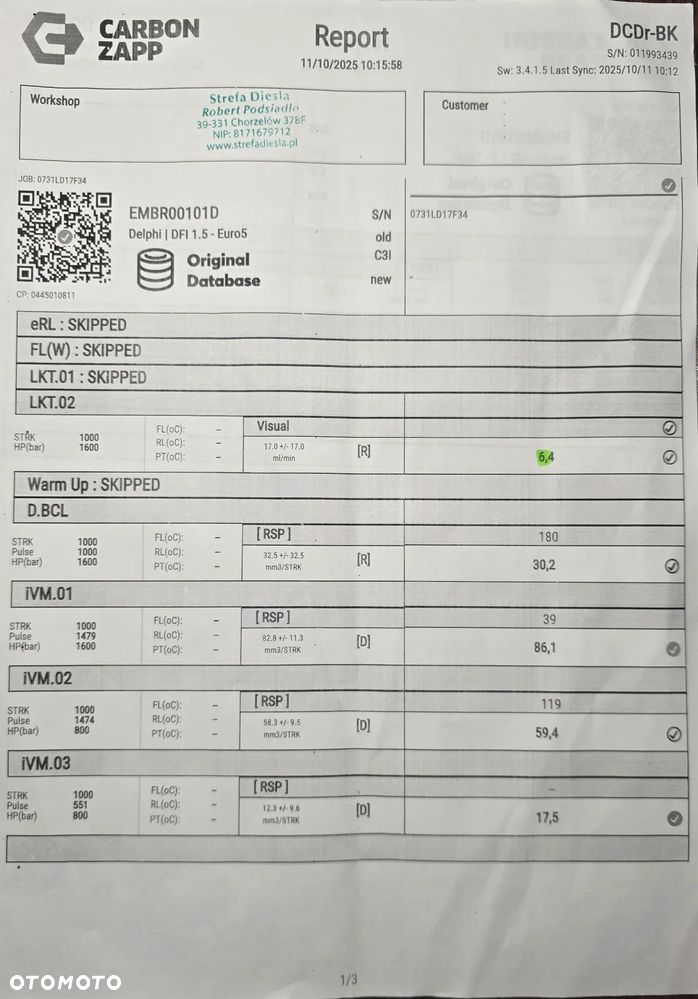 Wtryskiwacze wtryski 4 szt. Delphi Ford 2.0 TDCI 140 KM DW10C Sprawne Raporty ze sprawdzenia - 5