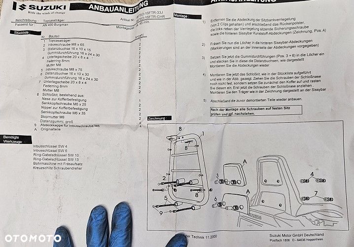 Stelaż pod kufer centralny bagażnik Suzuki Burgman AN 400 (98-02) 997SO-15FTR-33J - 6