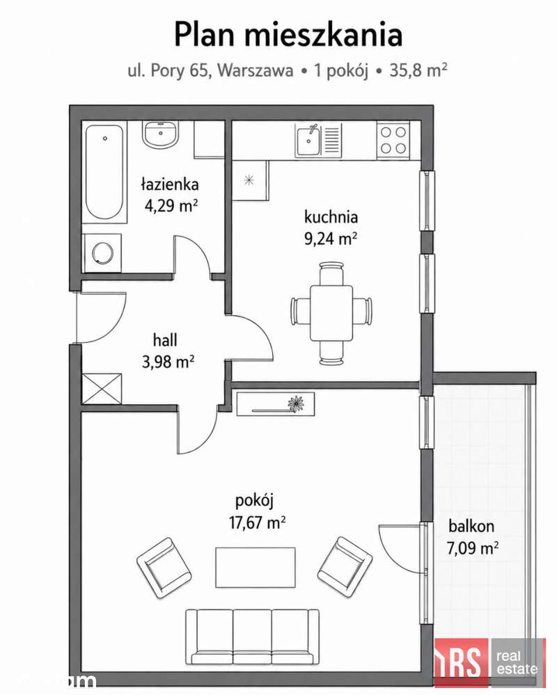 Mokotów | duży balkon | oddzielna kuchnia | Pory