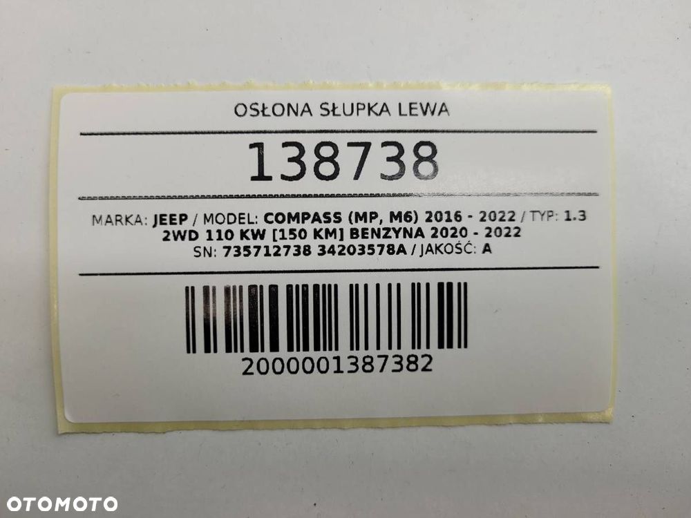 OSŁONA OSZYCIE SŁUPKA B LEWA JEEP COMPASS II 735712738 - 10