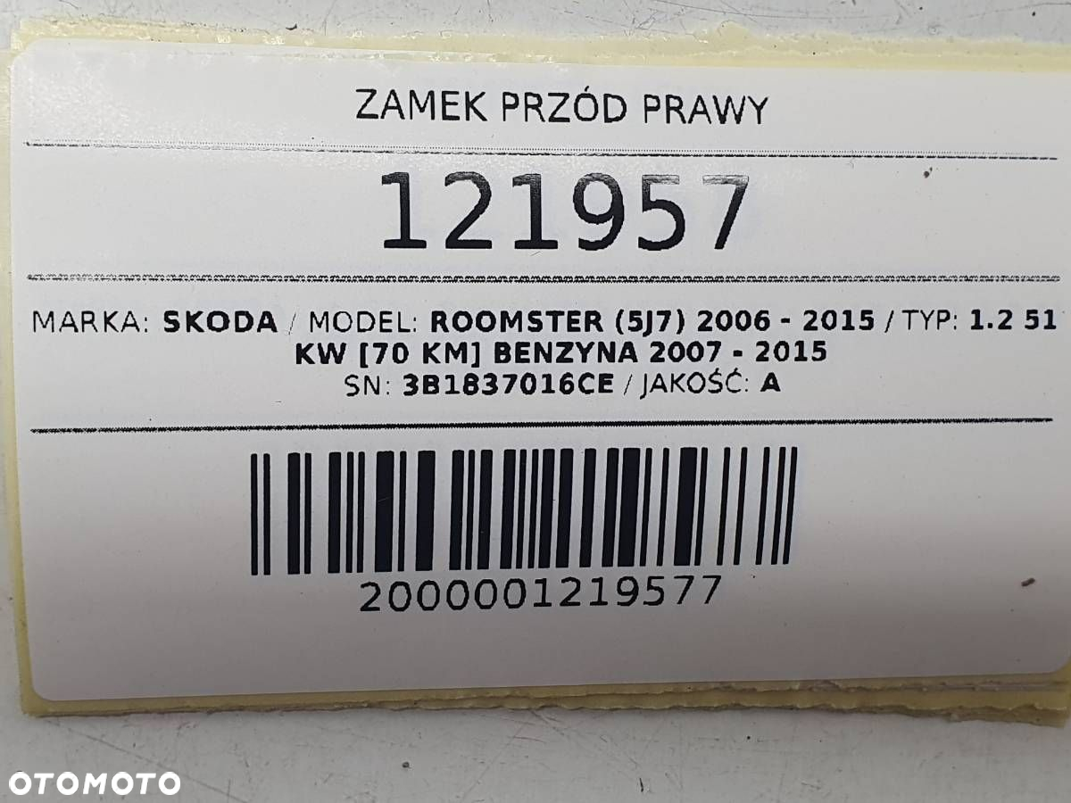 ZAMEK PRZÓD PRZEDNI PRAWY DRZWI SKODA ROOMSTER FABIA II 3B1837016CE - 6