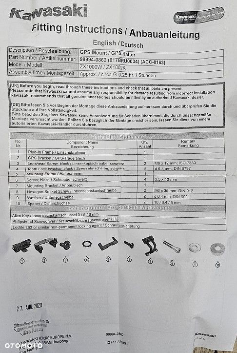 Oryginalny Uchwyt GPS Kawasaki Z1000SX (2017+)  999940862 - 9