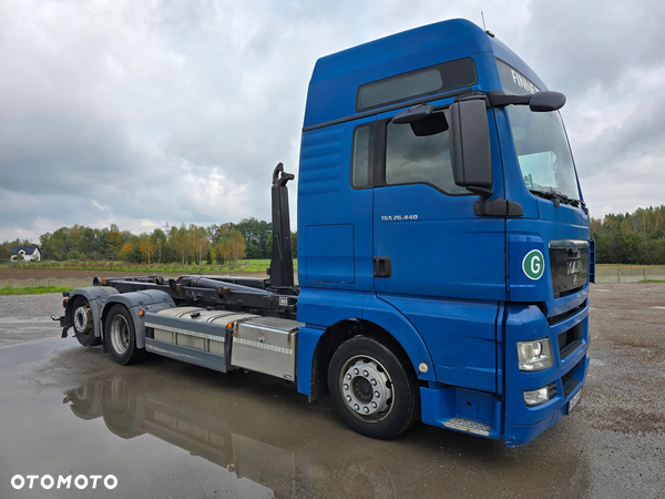 MAN TGX 26.440 Meiller MANUAL Hakowiec 6x2 oś skretna hak złom śmieci gruz makulatura kontener przyczepa