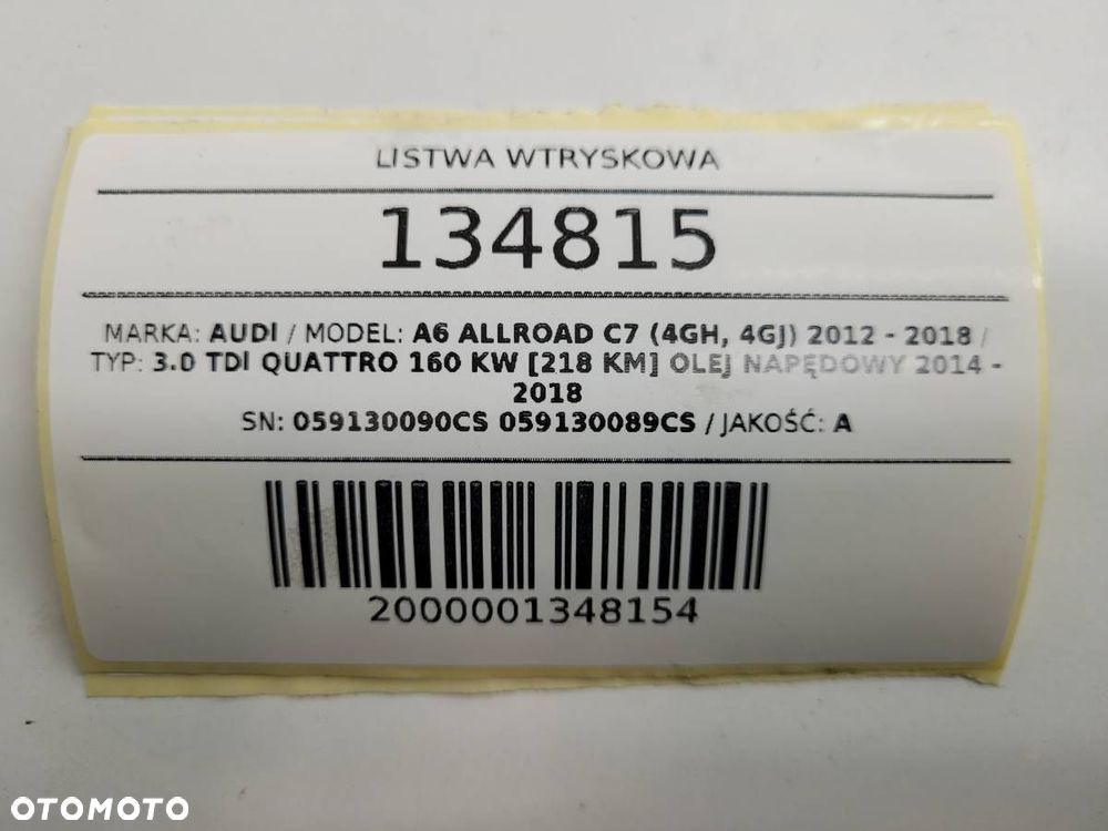 LISTWA WTRYSKOWA 3.0 TDI AUDI A6 C7 ALLROAD 059130090CS 059130089CS - 13