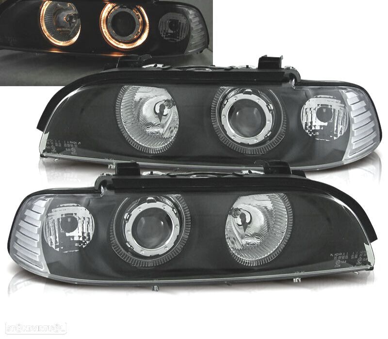 FARÓIS ANGEL EYES BMW E39 95-00 FUNDO PRETO - 1