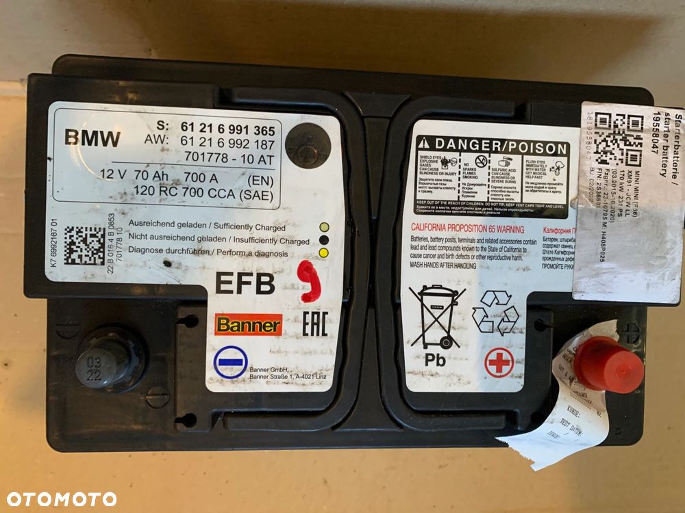AKUMULATOR EFB BANNER 12V 70AH 700A BMW 6991365 ORYGINAŁ - 3