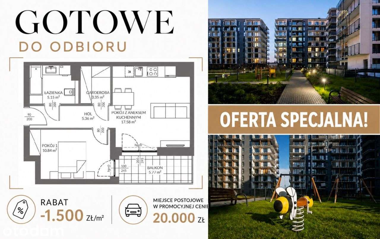 Gotowe! 2pok.42,19m² Balkon 5,79m² Rabat-1500zł/m²