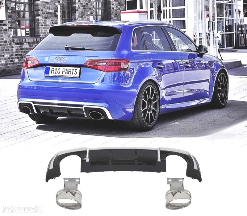 DIFUSOR TRASEIRO AUDI A3 RS3 8V 16-20 + PONTEIRAS ESCAPE - 1