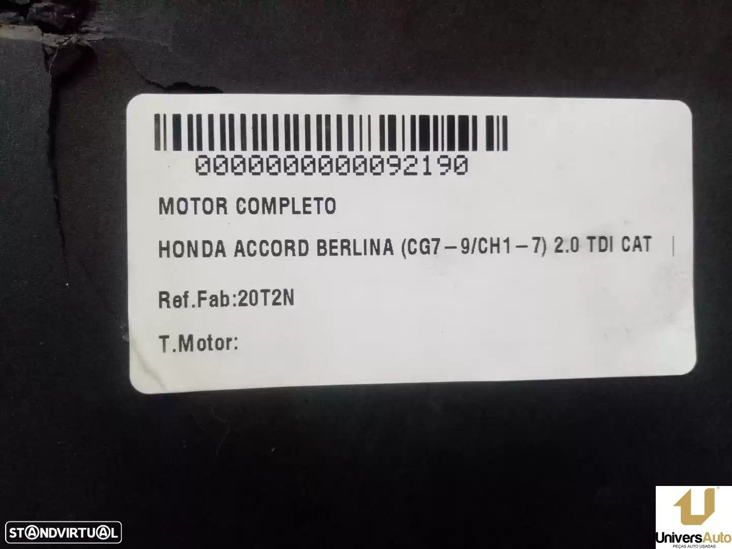 MOTOR COMPLETO HONDA ACCORD VI 1999 -20T2N - 5