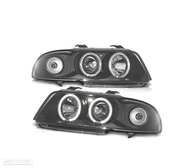 FARÓIS ANGEL EYES PARA AUDI A4 B5 94-99 FUNDO PRETO