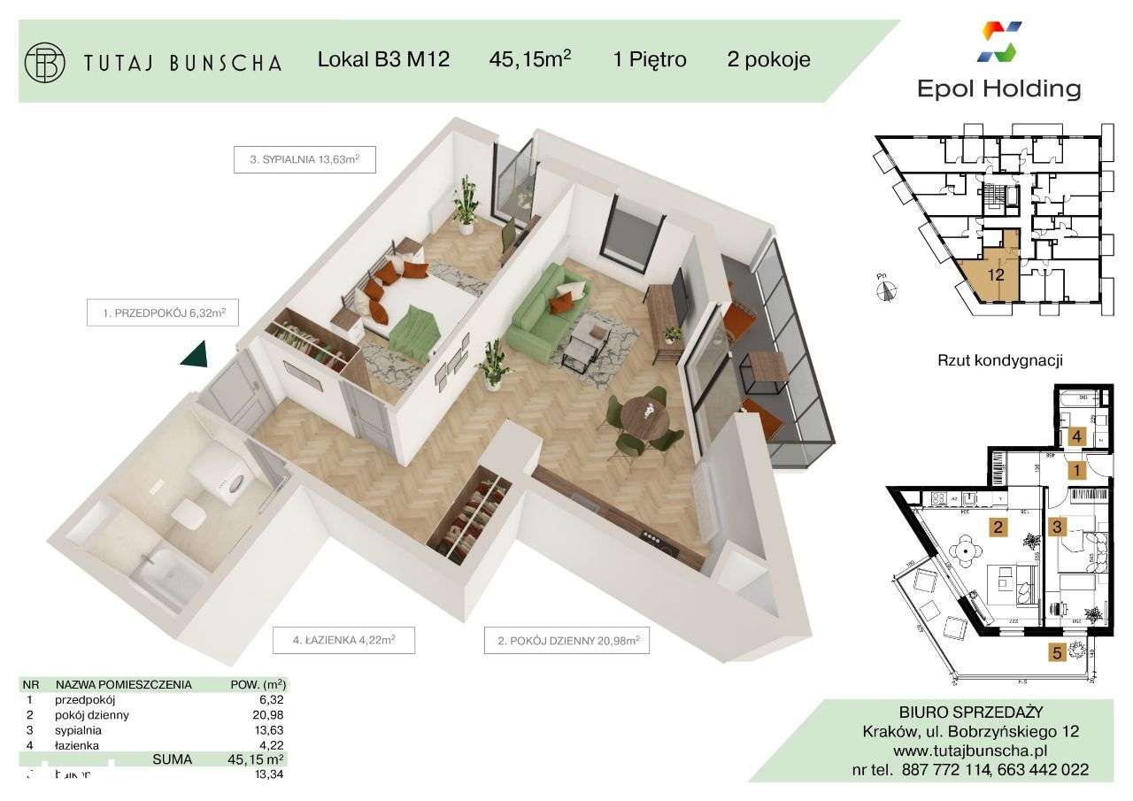 2-pokojowe mieszkanie 45 m2 + balkon 13 m2, Bezpośrednio