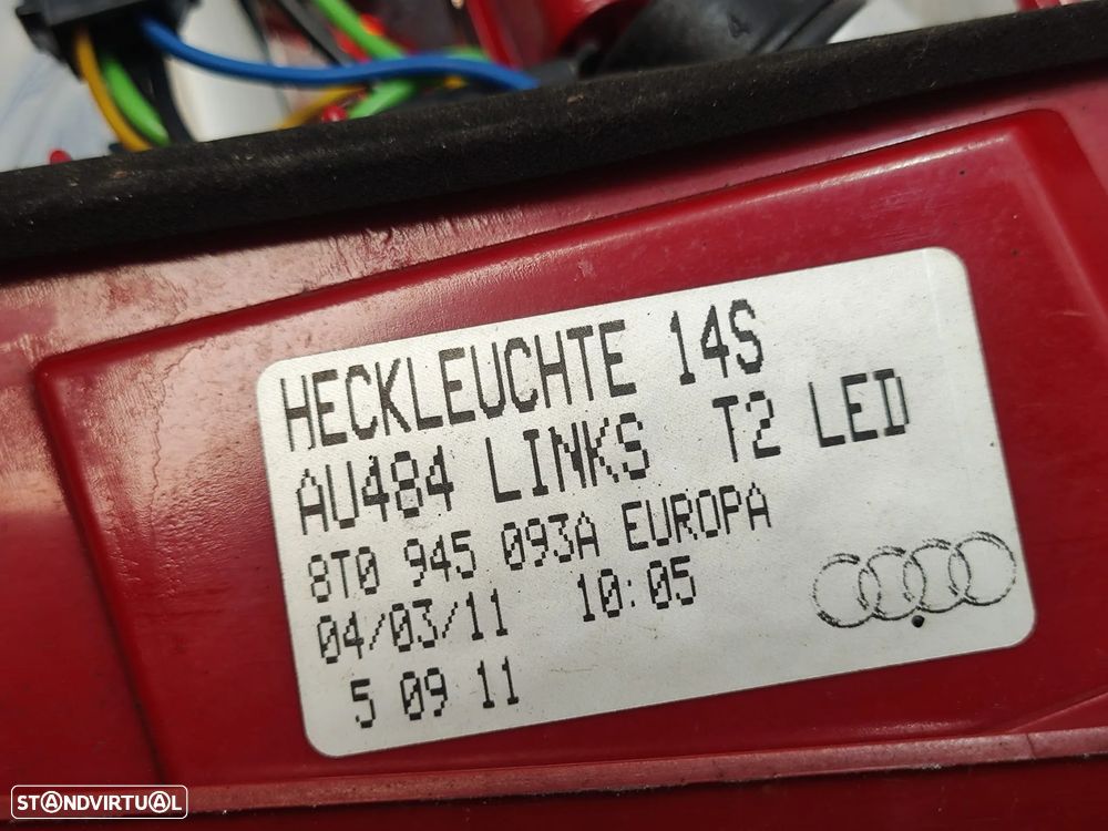 Farolim Mala Tras Traseiro Esquerdo Direito Original LED Audi A5 8T Sportback 5 Portas 8T0945094A 8T0945093A 2008 - 2016 - 12