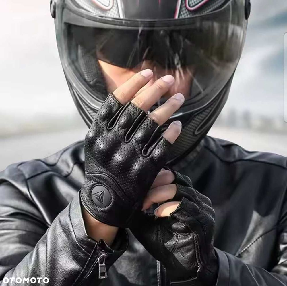 rękawiczki skórzane motocyklowe bez palcy wzmacniane - 3