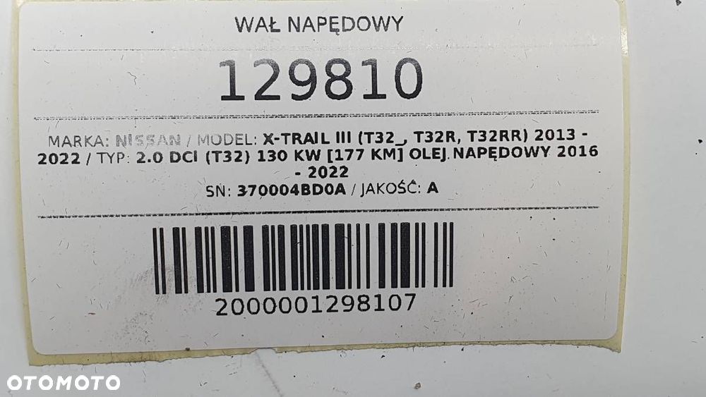 WAŁ NAPĘDOWY NISSAN X-TRAIL T32 III RENAULT KOLEOS II 370004BD0A - 10