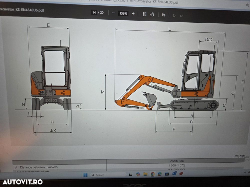 Hitachi ZX33U-6, 3,7tone, 2023, 2.291h, CUPLA RAPIDA HIDR+3 CUPE NOI, lama nivelare, ad sapare 3,5m, latime 1,55m, inst picon pe brate, aer conditionat, radio, produs in JAPONIA, posibil leasing 4 ani-PROMOTIE 36.900 EUR+Tva - 12