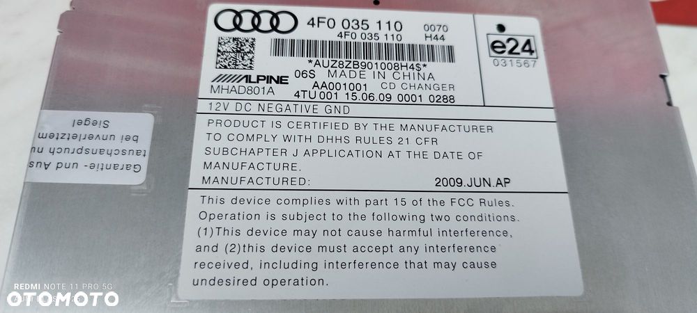 Zmieniarka Płyt CD DVD Audi A6 C6 2009 Części Blask Gołdap - 3