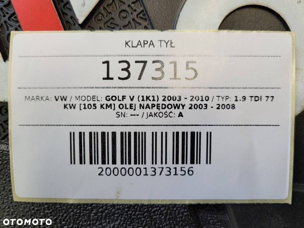 KLAPA TYŁ TYLNA BAGAŻNIKA VW GOLF V HB 5D LD5Q - 13