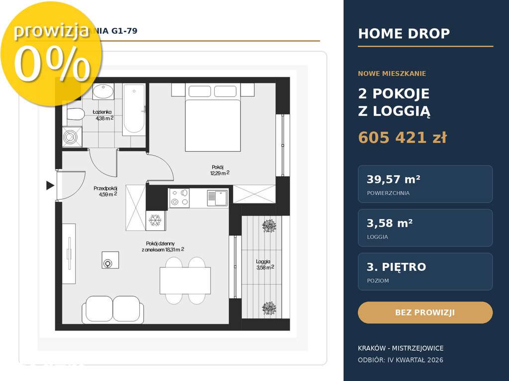 2 pokoje | loggia | Mistrzejowice | bez prowizji