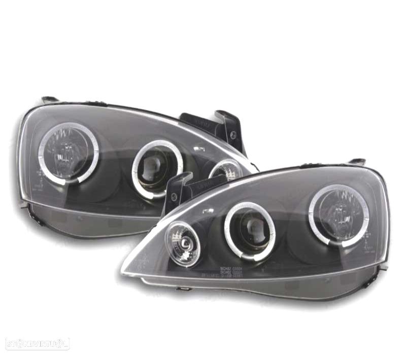 FARÓIS ANGEL EYES + LED OPEL CORSA C 00-06 FUNDO PRETO - 1