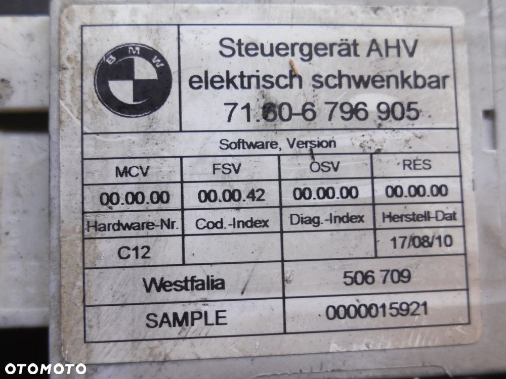 BMW F01 F02 F07 F10 F11 F2X F3X F25 MODUŁ STEROWNIK HAKA ELEKTRYCZNEGO 6796905 - 2