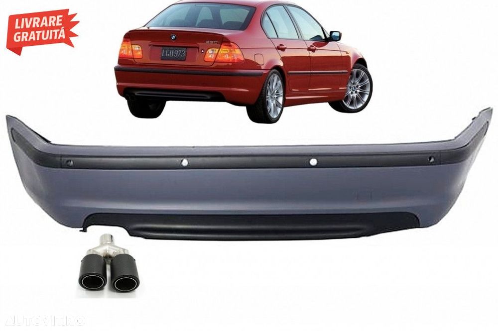 Bara Spate cu Toba Ornament Evacuare Fibra Carbon Mat BMW Seria 3 E46 - 1