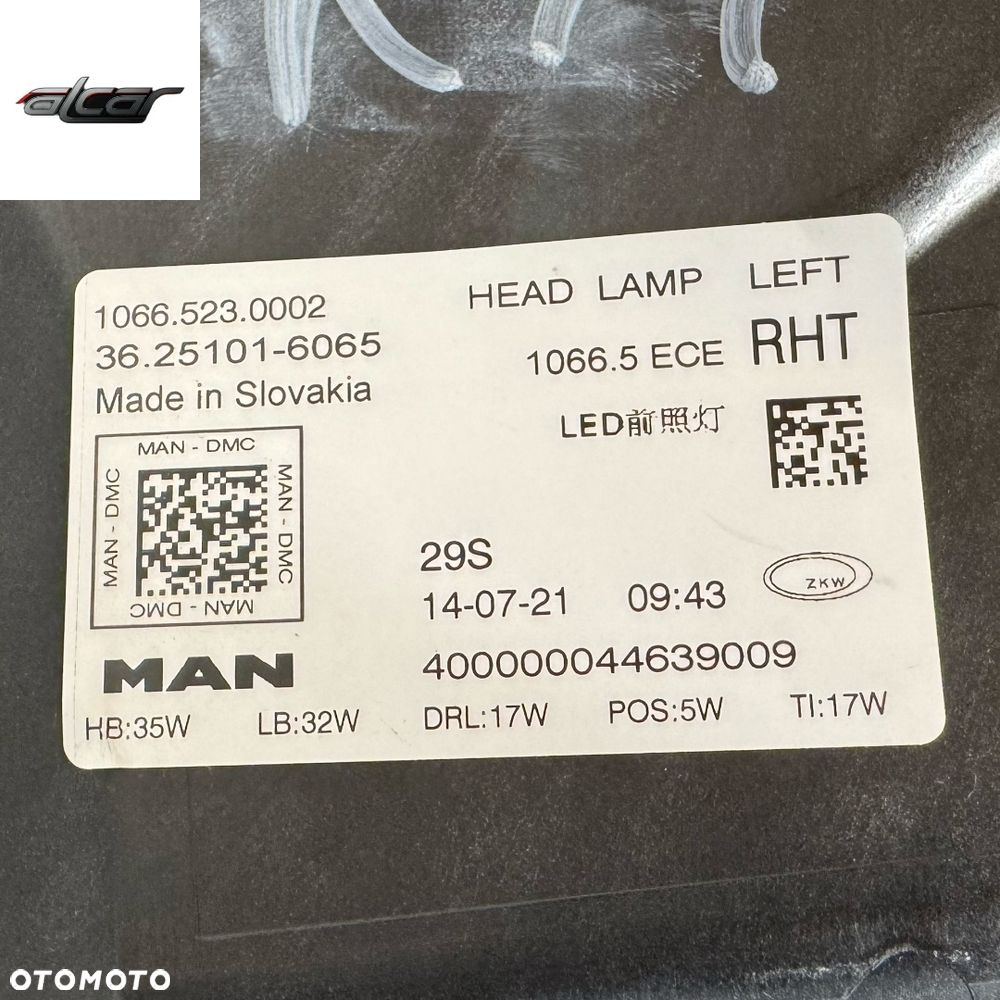 REFLEKTOR LAMPA LEWA PRZÓD FULL LED MAN TGX II 36.25101-6065 - 6