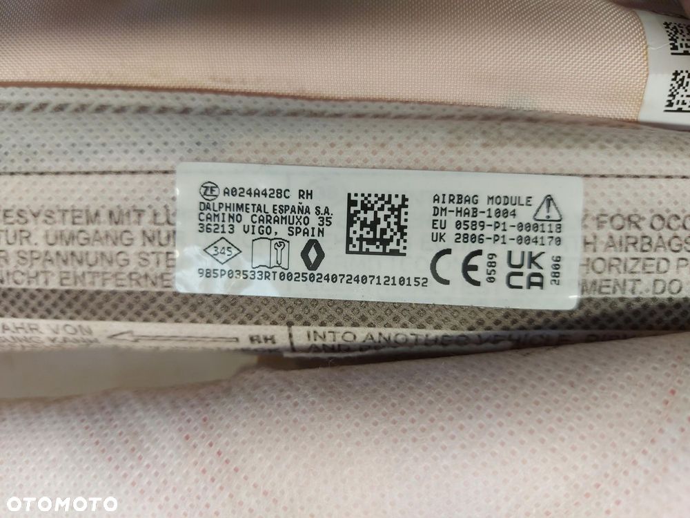 RENAULT Scenic E-Tech V 5 Poduszka powietrzna kurtyna Airbag prawa 985P03533R - 2