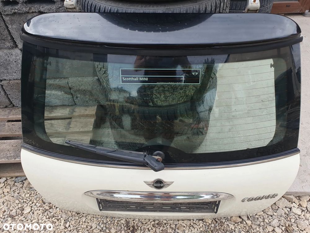 MINI R50 KLAPA TYLNA BAGAŻNIKA HB HATCHBACK 3D KREMOWA BEŻOWA 850/0 ORYGINALNA SZYBA 04R ZAWIASY ZAMEK SILNIK RAMIĘ WYCIERACZKI OŚWIETLENIE LISTWY CHROMOWANE EMBLEMAT PRZEWODY - 1