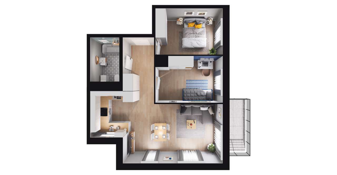 3-pokojowe mieszkanie 56m2 + balkon - Pełny obrazek: 3/6