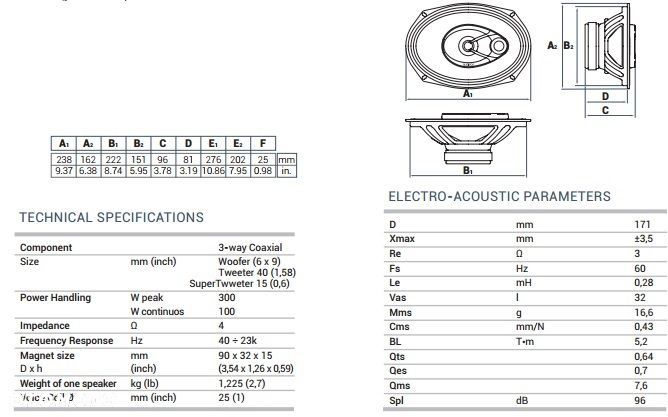 AUDISON APX 690 3-DROŻNE GŁOŚNIKI 6x9 100/300W - 6