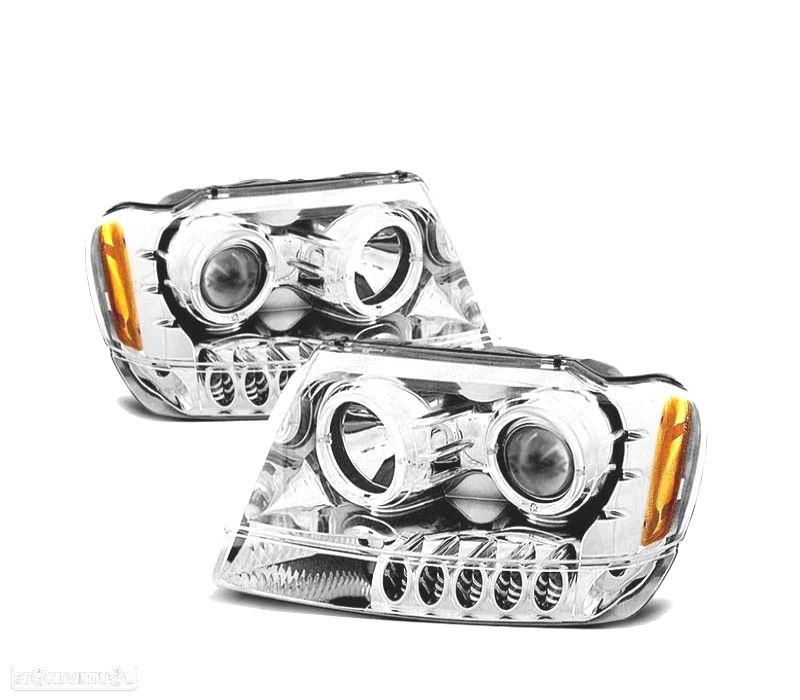 FARÓIS ANGEL EYES PARA JEEP GRAND CHEROKEE 99-05 CHROME CROMADO H3 H1 - 1