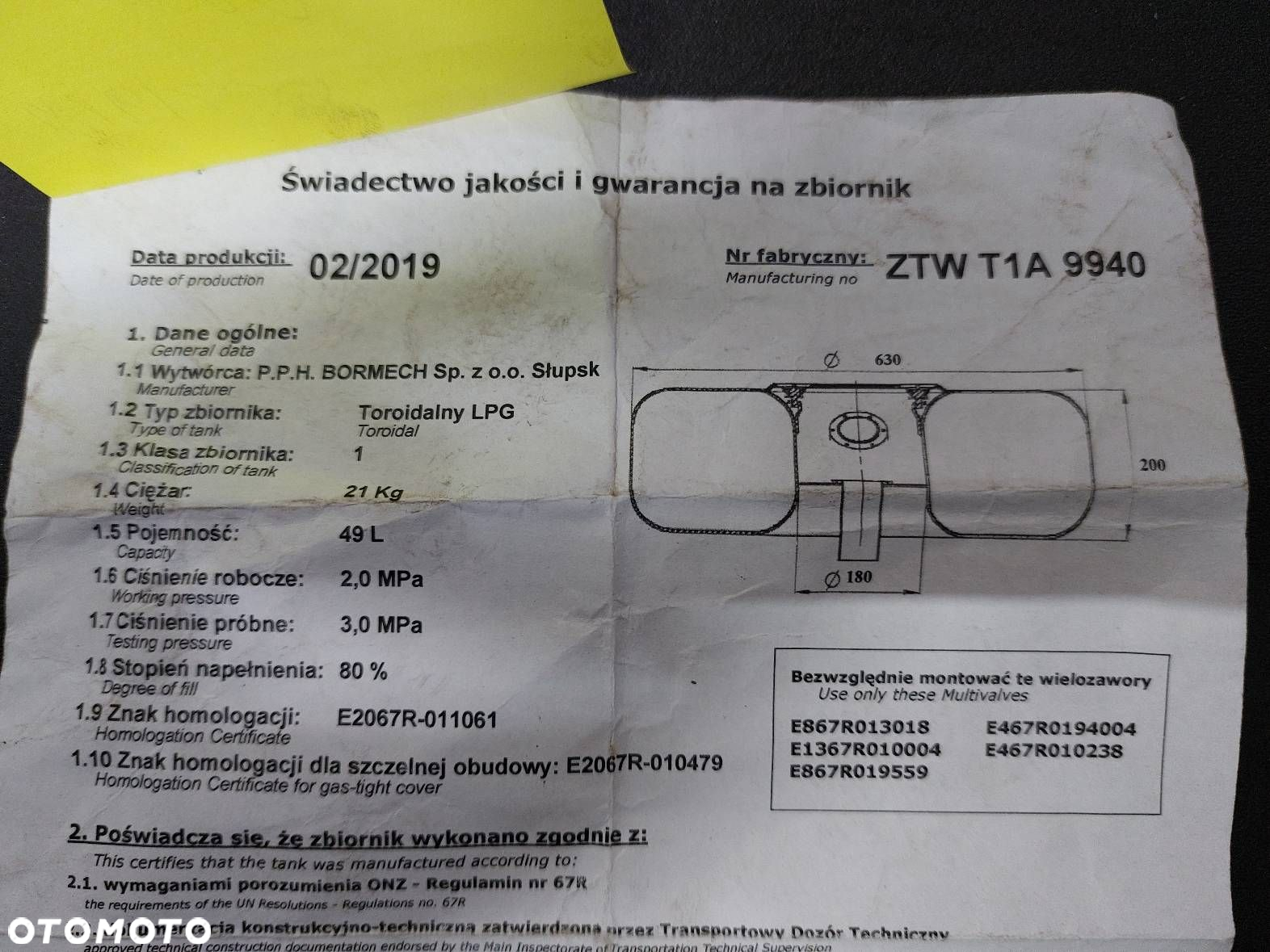 BUTLA GAZOWA LPG 49L 2029R W KOŁO PAPIER + ZAWÓR - 5