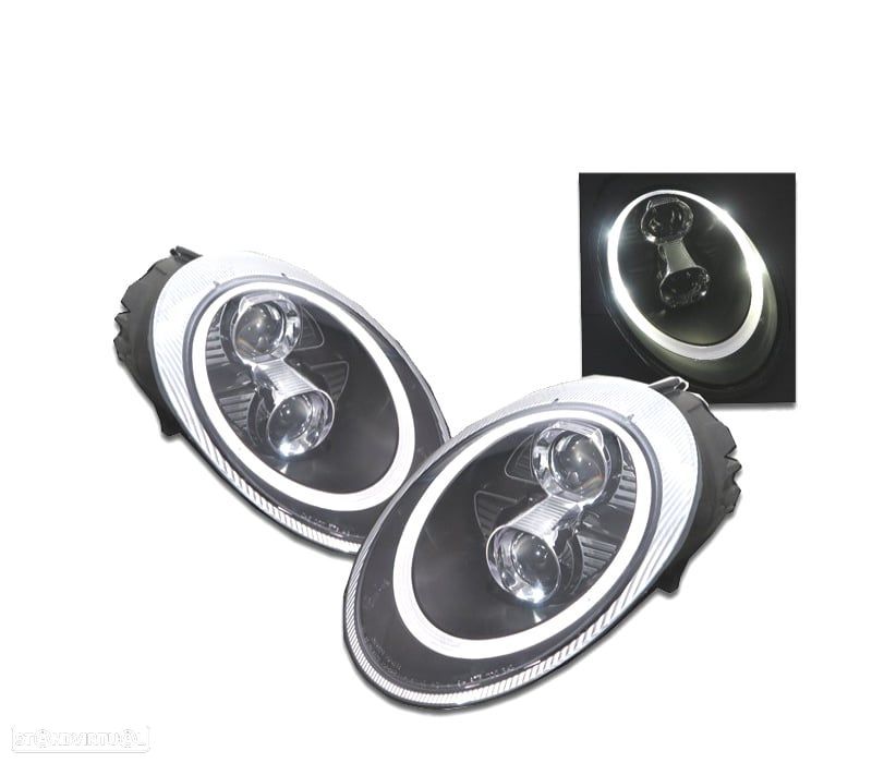 FAROIS FRONTAIS PARA PORSCHE CARRERA 997 04-09 OLHOS DE ANGEL FUNDO PRETO - 1