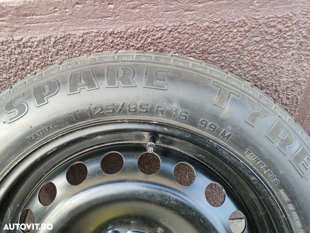Roata de rezerva slim / ingusta 16'' 5x108 Volvo V40 S40 V50 C30 C70 S60 V60 S80 V70 Renault Peugeot Ford cauciuc 125/85 R16 30683913 / 31317720 - 5