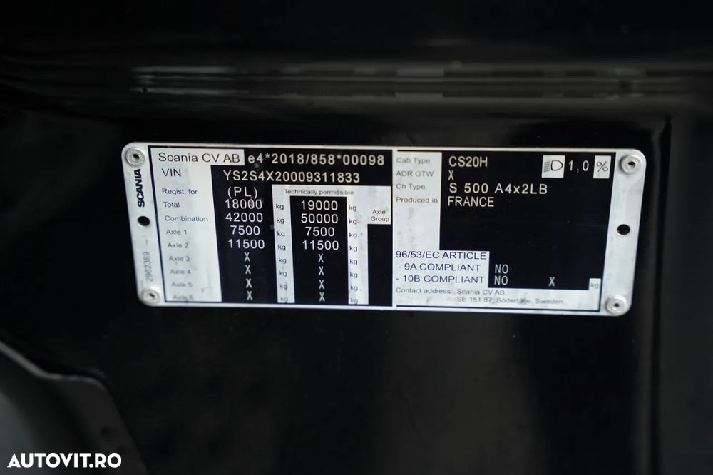 Scania S 500 / + CORTINĂ KRONE / MEGA KIT / PLATĂ JOSĂ / ANVELOPE NOI / CONTRACT POST-SERVICE / - 38