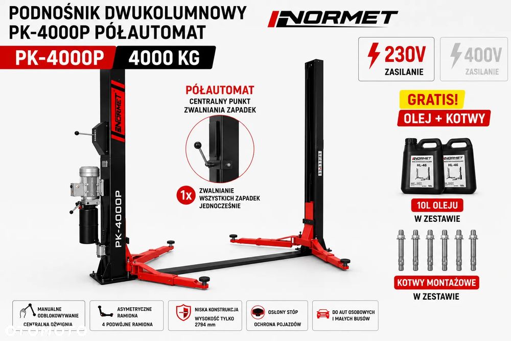 Podnośnik dwukolumnowy 4T  PK-4000P 1800MM 4000KG  NORMET - 1
