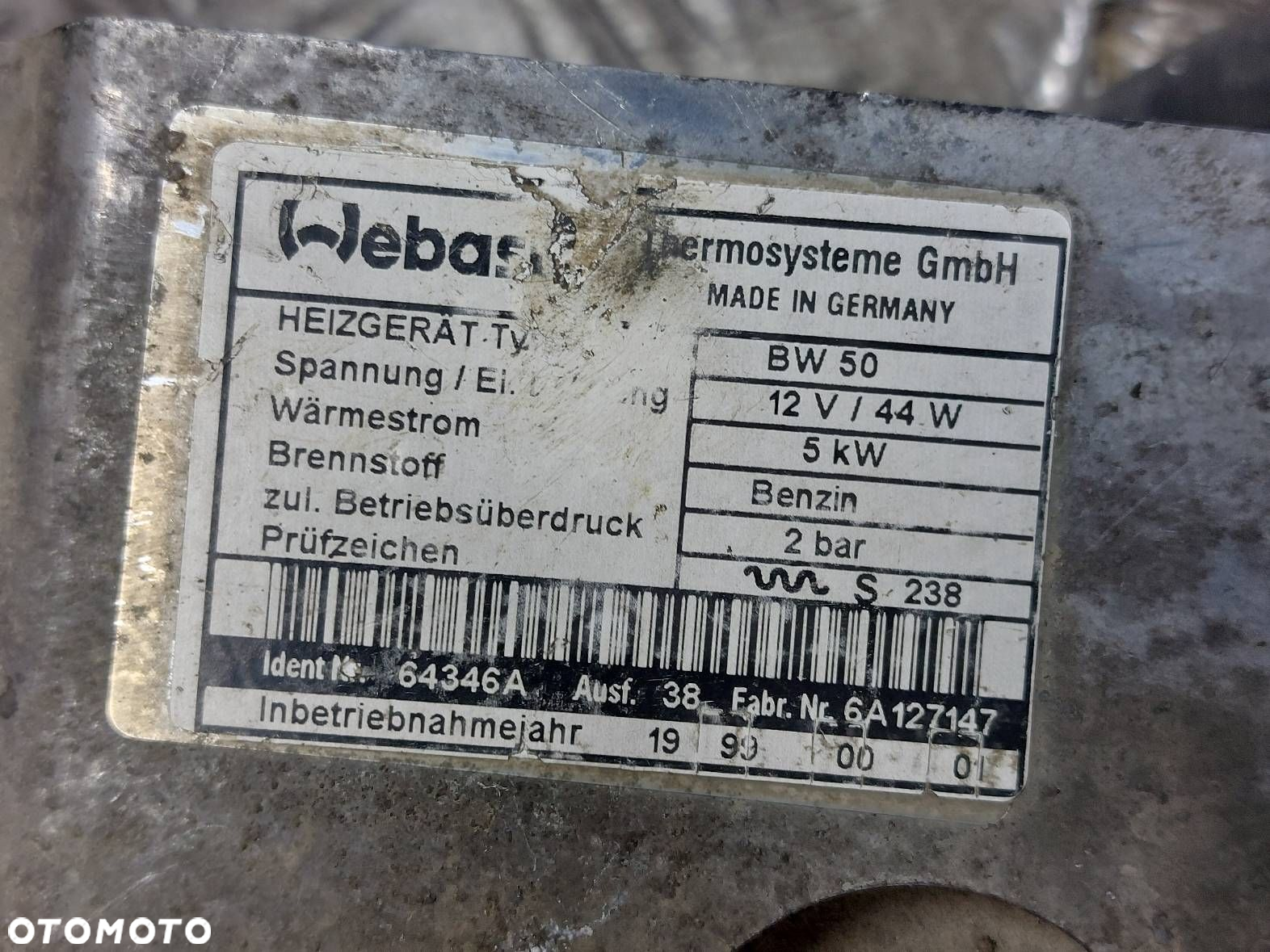 WEBASTO OGRZEWANIE POSTOJOWE OPEL ASTRA F 1.4 8V 64346A - 2